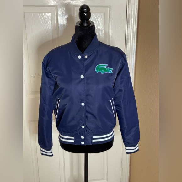 NWOT Women’s Lacoste Varsity Bomber Patch Stripe Jacket Preppy Heritage Sport XS - Picture 4 of 15